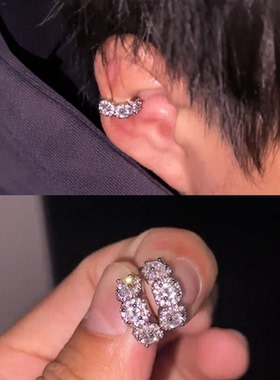 冰糖满钻耳骨夹单只无耳洞耳饰铜合金锆石耳钉欧美小众个性耳夹男