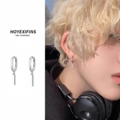 耳钉男银色素圈高级感男生小众设计感痞帅男款 吊坠耳饰耳环男 时尚