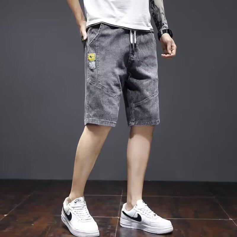 men clothes松紧腰弹力牛仔短裤男士宽松抽绳夏季薄款五分裤新款