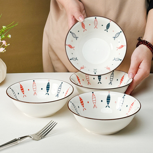 4只装陶瓷面碗家用6英寸拉面碗卡通釉下彩高颜值泡面碗汤碗吃饭碗