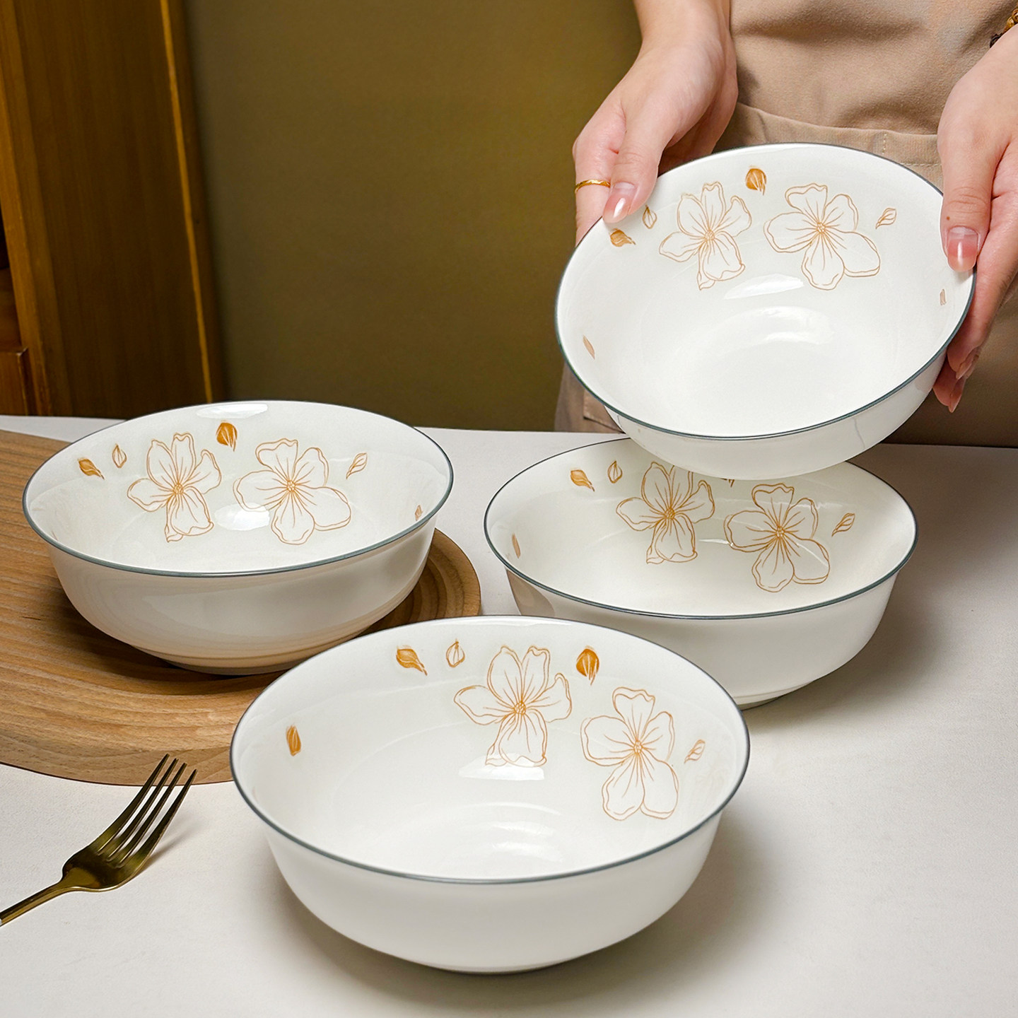 7英寸大碗家用陶瓷釉下彩加厚防烫大容量饭碗水果碗汤面碗泡面碗