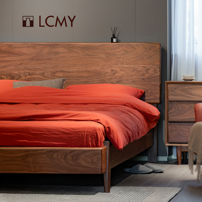 览春木业柚木黑胡桃双人主卧大床