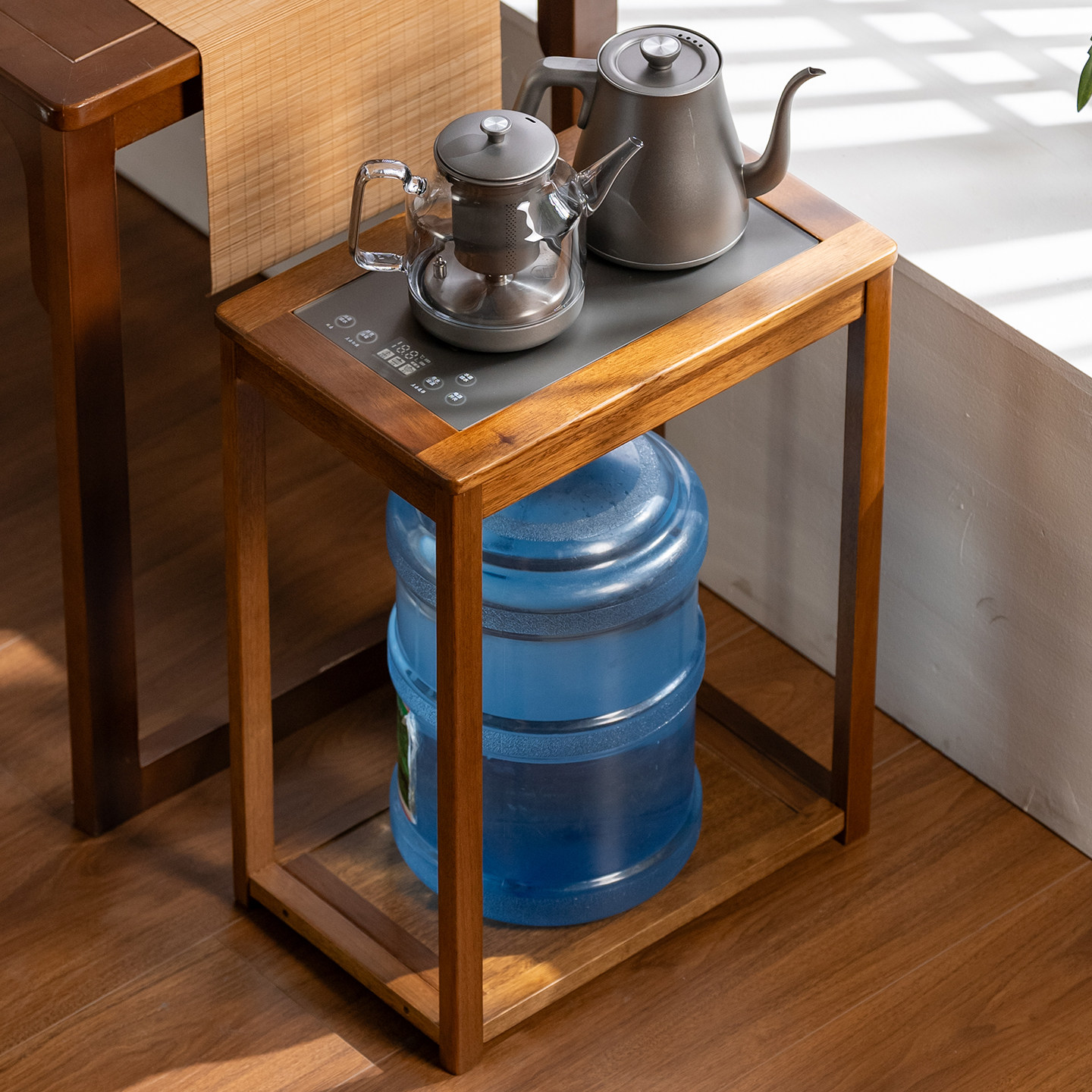 实木茶水柜家用茶桌小茶台侧边柜烧水壶一体客厅茶吧机水桶置物架