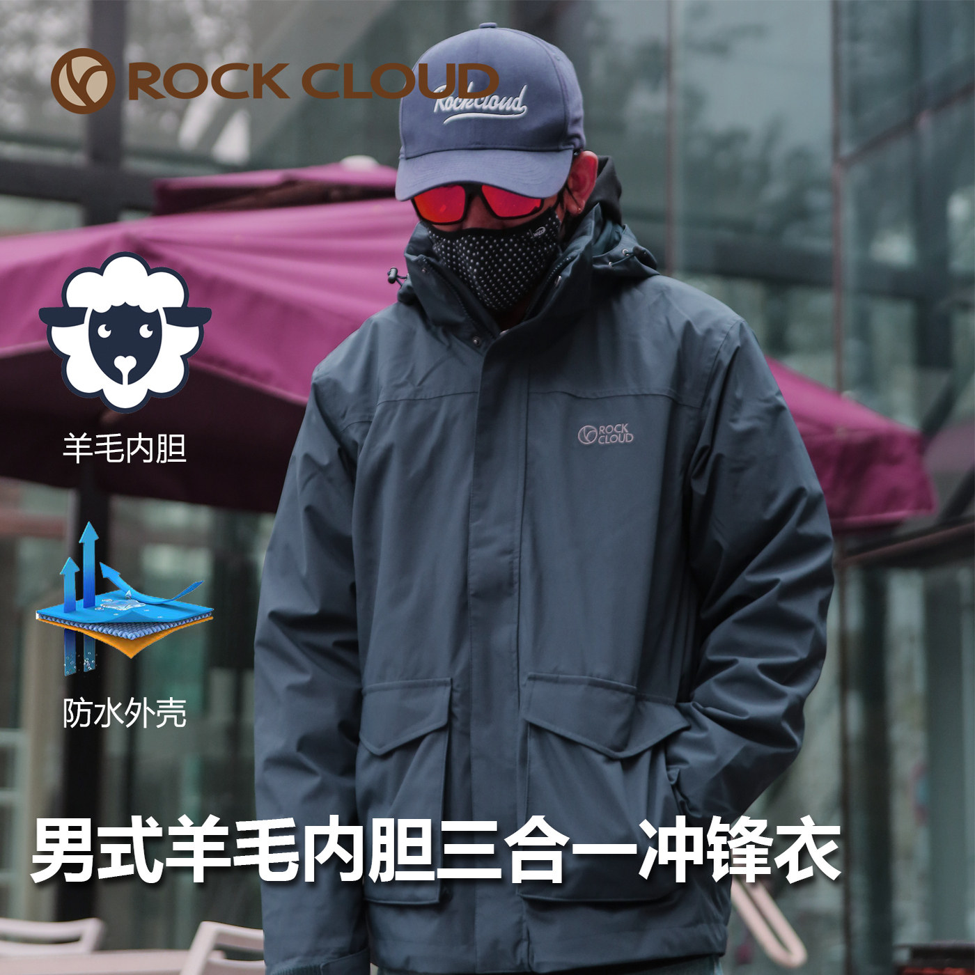 三合一冲锋衣100%羊毛棉填充内胆