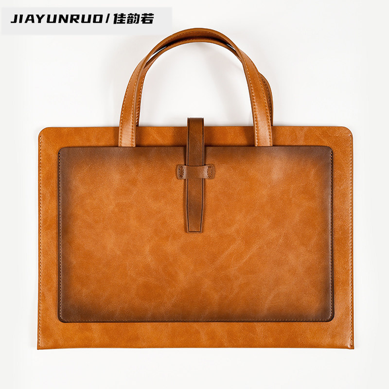 a4双口袋皮质手提文件袋商务大容量高档复古男士公文包档案资料袋会