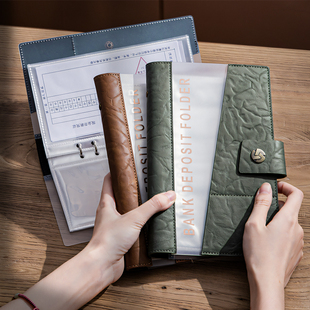 真皮定期存单收纳夹多功能票据存单夹银行大额存单收集册大容量活页收藏夹皮质收集存款存折活页夹子收纳本