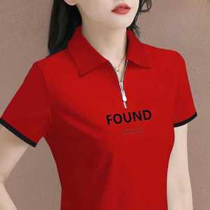 高档短袖polo衫女士上衣大码2024夏季新款时尚中年妈妈装翻领t恤