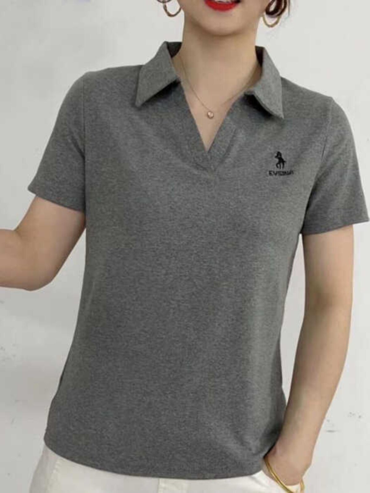 SUMMER NEW FASHION SLIM POLO SHIRT WOMENS EMBROIDERY VERSATILE CASUAL SHORT SLEEVE T-SHIRT WOMENS MIDDLE-AGED TOP MOM WEAR
