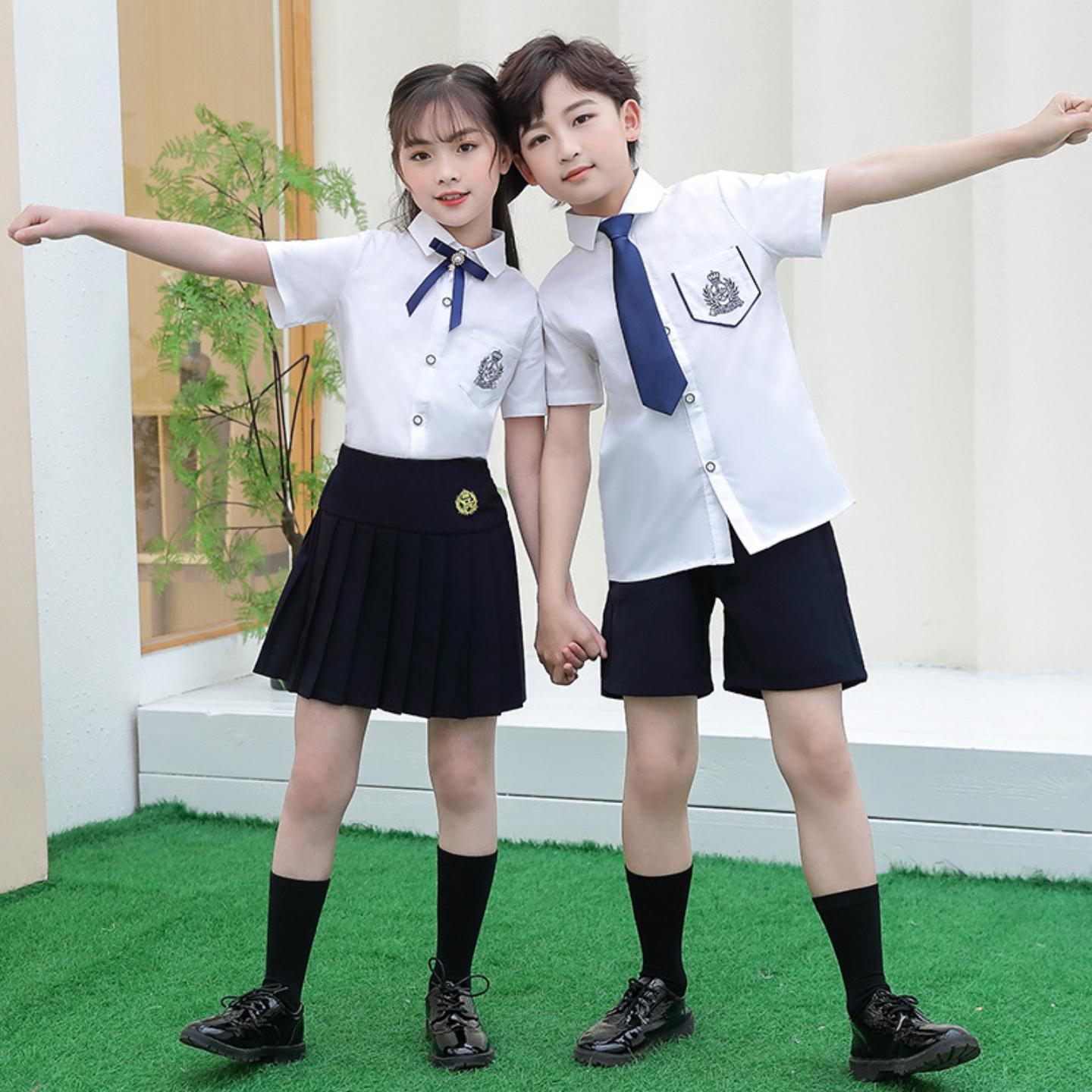 儿童夏季学院风短袖衬衣