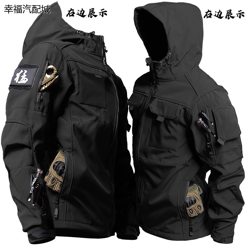 黑色骑行战术风衣男户外防水