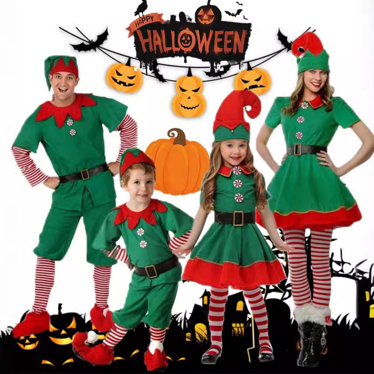 万圣节亲子精灵服装绿色圣诞装