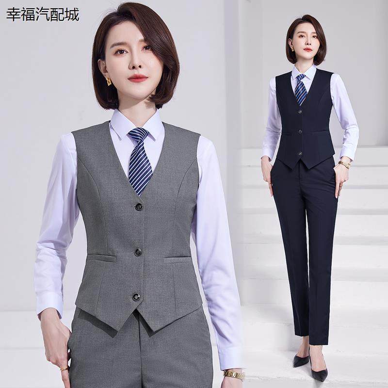 灰色西装马甲女工作服职业套装气质马夹背心裤子半身裙两件套