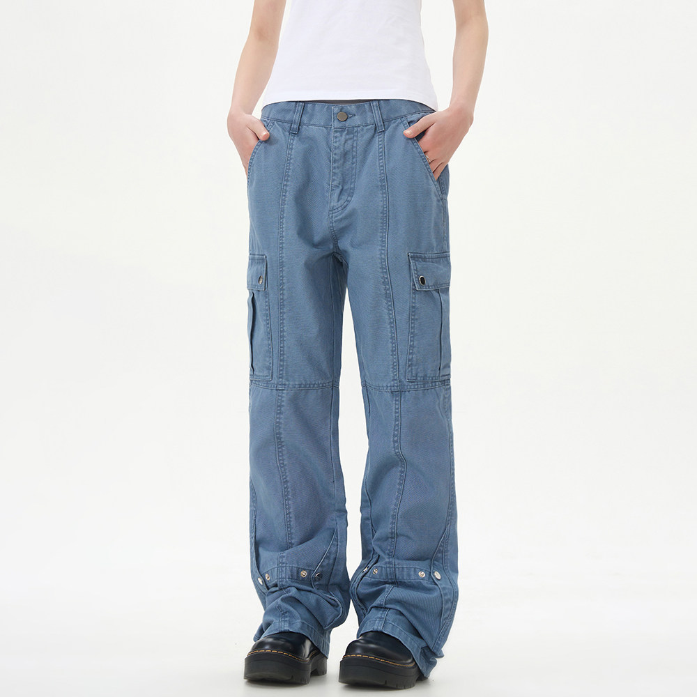 URSGGON美式复古多口袋潮牌工装裤男女百搭高街宽松微喇叭休闲裤