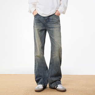 男女潮牌宽松休闲长裤 复古水洗做旧微喇叭牛仔裤 秋冬 GGON美式 URS