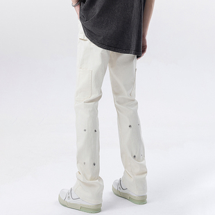 子女 男潮牌水洗百搭休闲裤 URS GGON白色高街vibe弹力微喇叭牛仔裤