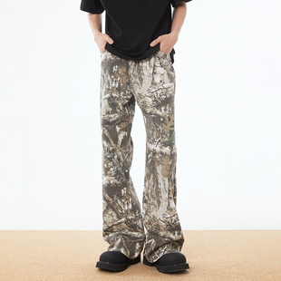 水洗复古vintage宽松微喇休闲长裤 树枝迷彩牛仔裤 GGON美式 URS