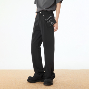 男女潮流印花宽松百搭长裤 URS GGON高级感黑色百搭微喇叭休闲西裤