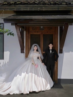 电影感赫本风礼服情侣主题婚纱外景摄影写真服装 复古法式 影楼新款