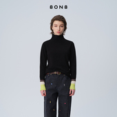 口高领毛织打底衫 8ON8秋冬新品 齿纹袖 套头羊毛上衣气质高级感内搭