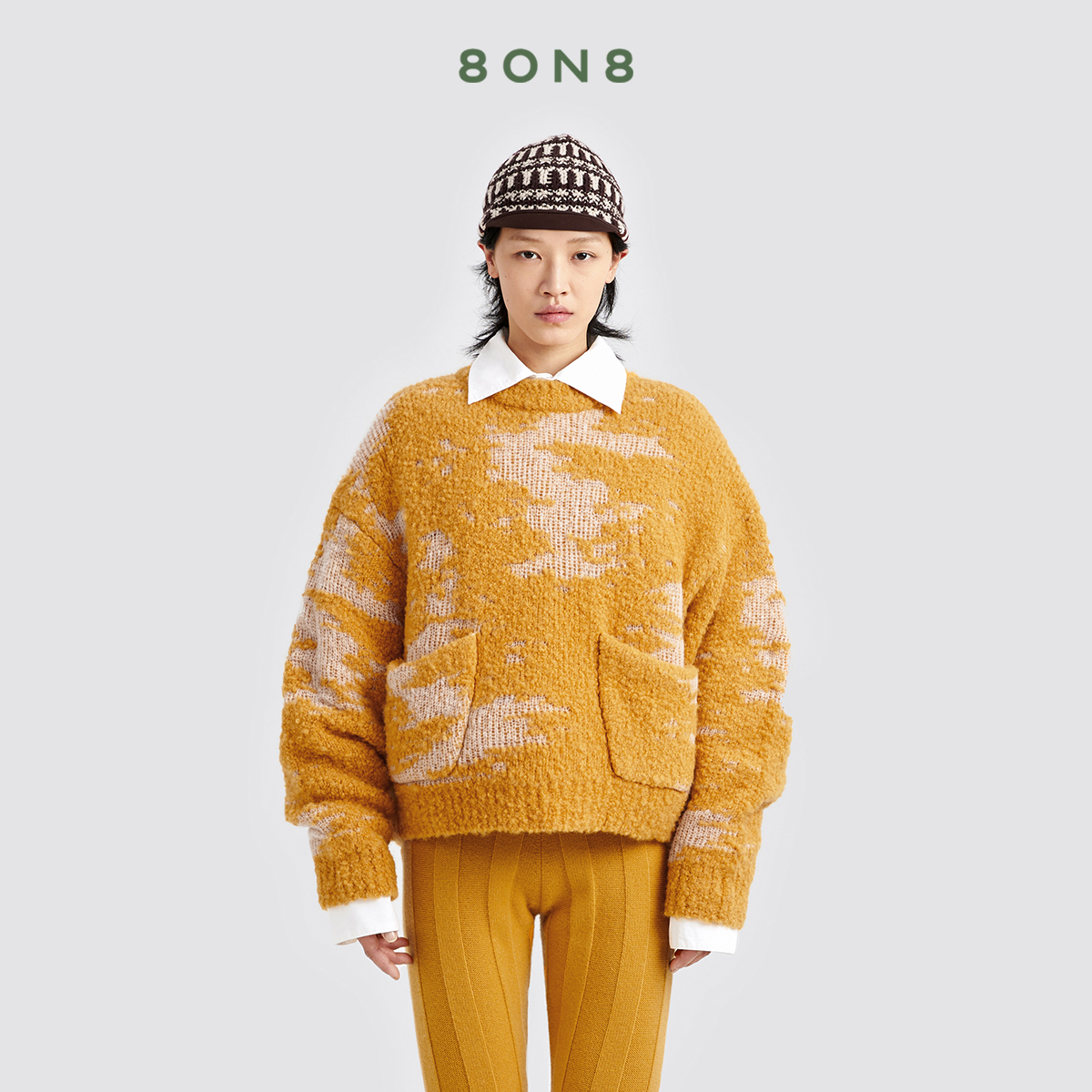 黄色圈圈羊羔毛套头衫