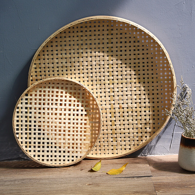 竹编竹制品幼儿园绘画装饰挂饰家用簸箕无孔有孔镂空竹盘竹匾晾晒