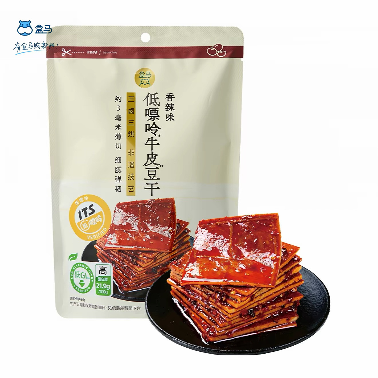 盒马低GI非遗牛皮豆干香辣味180g四川麻辣香干豆腐干休闲零食小吃