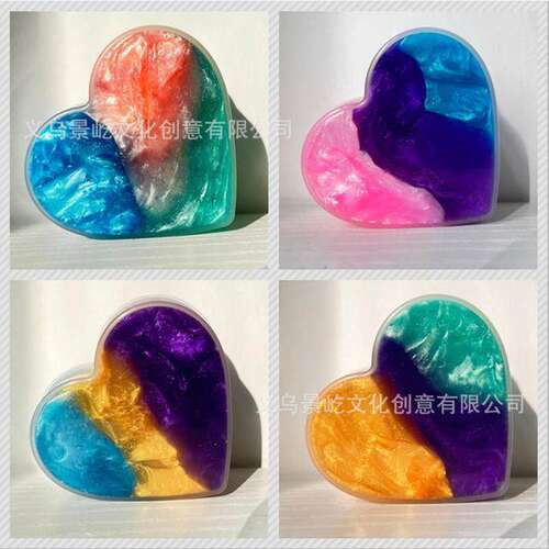 跨境新品情人节史莱姆心形水晶泥爱心壳slime炫彩起泡胶橡皮泥diy