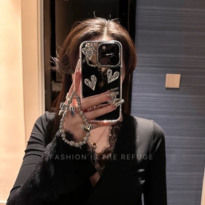 高级银色镜面爱心手机壳适用华为