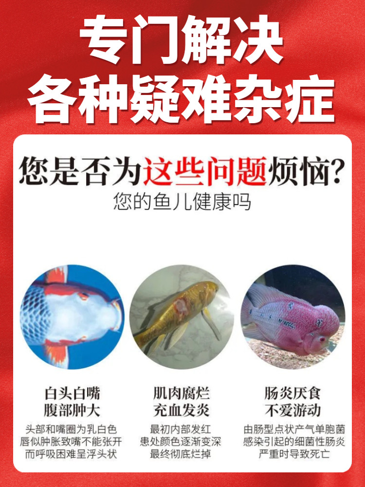 黄粉鱼药烂身土霉素热带观赏金鱼病白点烂尾肠炎水霉水族鱼缸消菌