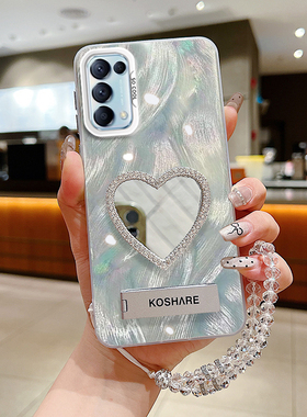 OPPOReno5手机壳时尚创意女款镜面软壳Reno5Pro隐形支架Reno5K亚克力超薄防摔PEGM00全包边PDSM00硅胶带挂绳