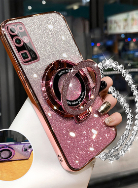 华为荣耀30手机壳时尚创意闪粉支架保护套Honor30Pro硅胶超薄防摔30s高级感女款BMH-AN10全包EBG-AN00带挂绳