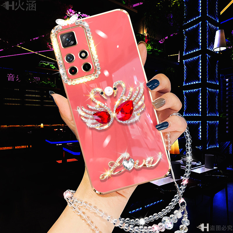 适用于红米Note11手机壳RedmiNote11/Pro/Pro+个性高颜值超薄手机套小米note11网红女款镶钻全包镜头防摔挂链