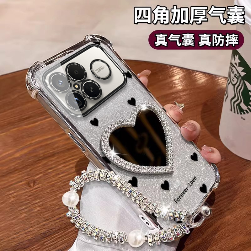 适用于心绘心镜手链红米K90手机壳K90Promax气囊K80Pro高颜值K80e女款K80Ultra硅胶K70Pro全包K60电镀K50/K40