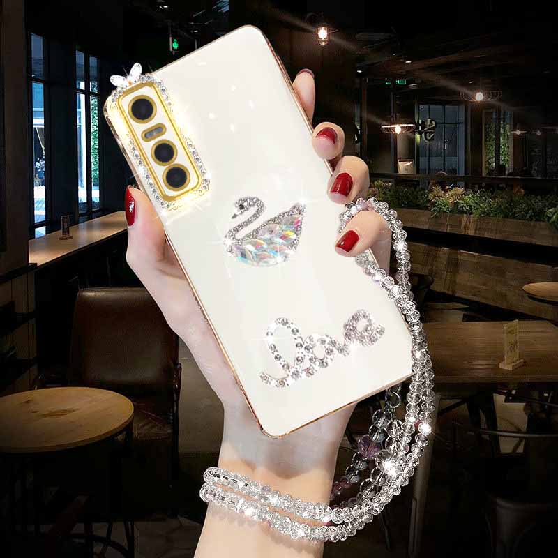 vivoY73s手机壳女款防摔V2031A时尚高档镶钻水钻丫73s全包镜头S7e硅胶保护套viviy73s直边电镀viv0y73s挂脖绳