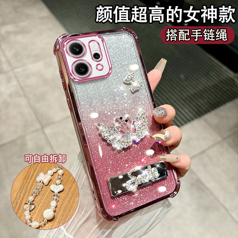 适用OPPORENO14手机壳13潮流闪粉12硅胶11防摔10精孔镜头9防摔8带支架7时尚6全包5网红女款PLA110电镀保护套
