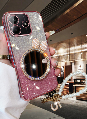适用红米Note14手机壳14Pro/Pro+时尚镶钻镜子软壳Note13Pro硅胶超薄防摔Note12Pro闪粉透明Note11Pro带挂绳