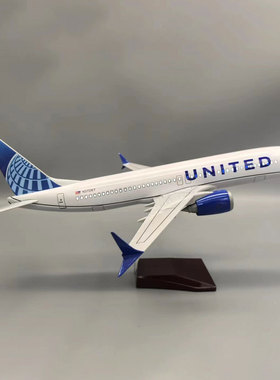 47cm新款B737max美联航飞机模型静态树脂带起落架家居装饰摆件品
