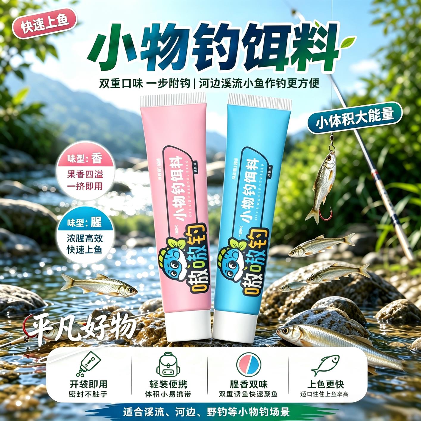 免拌小物钓饵料开盖即用新手溪流钓白条马口鳑鲏鲫鱼鱼饵yz