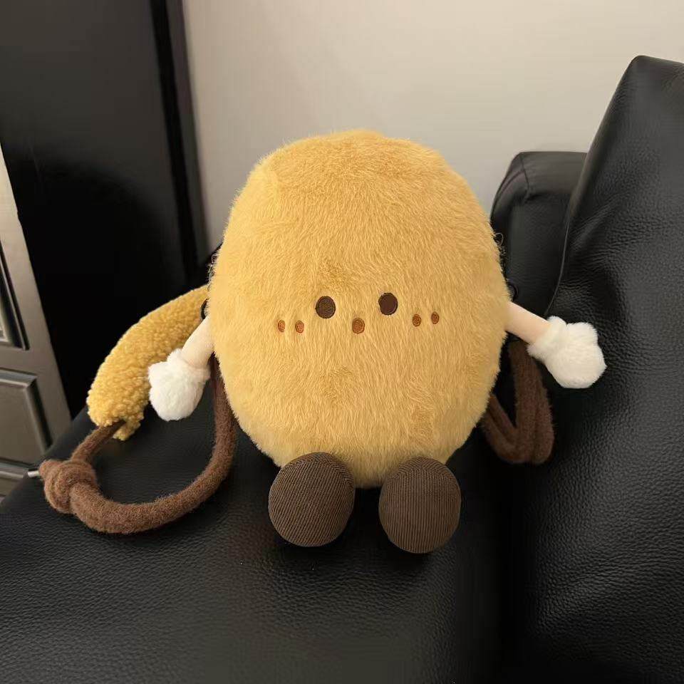 可爱毛茸茸土豆斜挎包零钱包口红收纳包单肩斜挎包创意手机包包