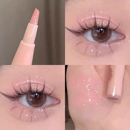 卧蚕天花板！粉色碎钻刀锋刷双头卧蚕笔提亮细闪自然持久下至眼影