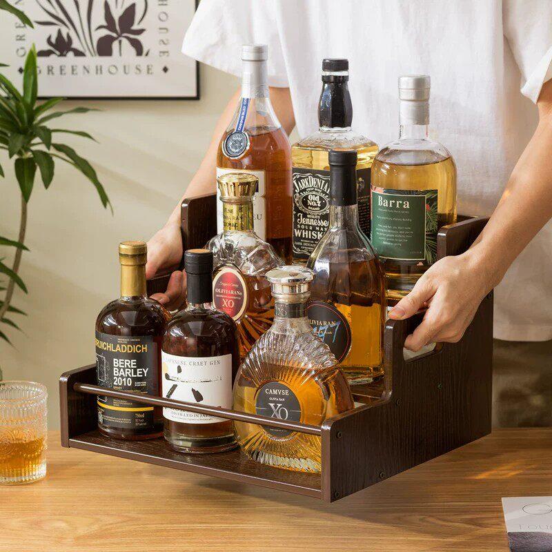 德国桌面阶梯式红酒陈列架商用洋酒展示架可手提迷你小酒柜置物架