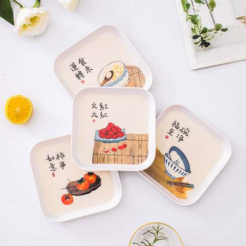 新款吐骨碟家用餐桌装骨头渣盘中式6寸方形吐骨盘水果零食吐刺盘