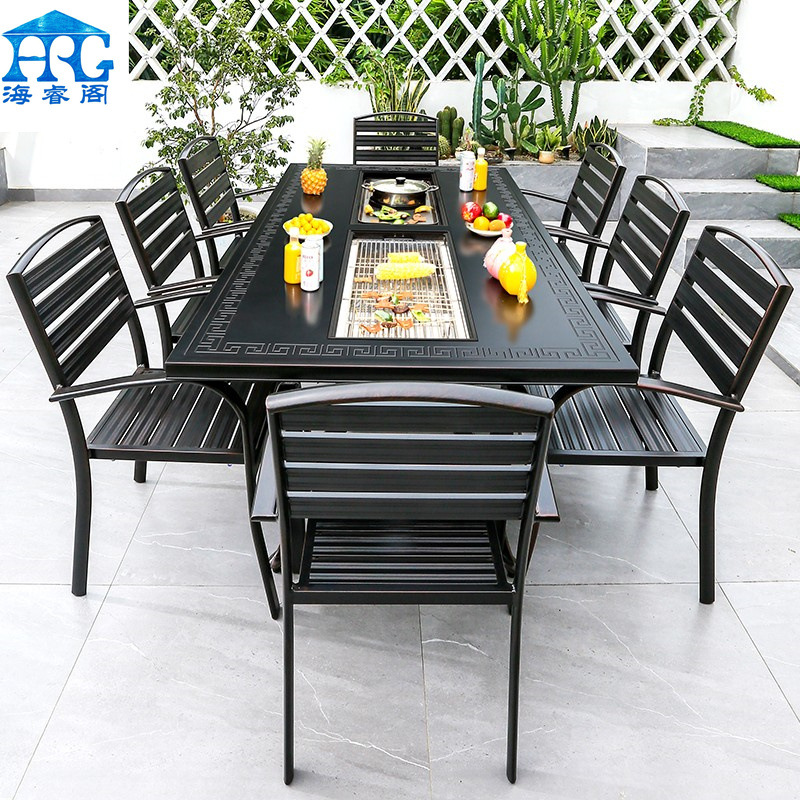 户外烧烤桌椅休闲庭院室外烧烤台别墅院子家用金属多功能烧烤炉
