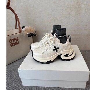 大叔家达文西鞋子 十字花 增高7.5CM厚底老爹鞋女2025运动休闲鞋