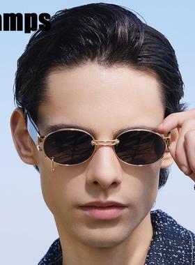 德国户外太阳眼镜小框朋克风椭圆形女高级感圆脸显瘦遮阳偏光墨镜