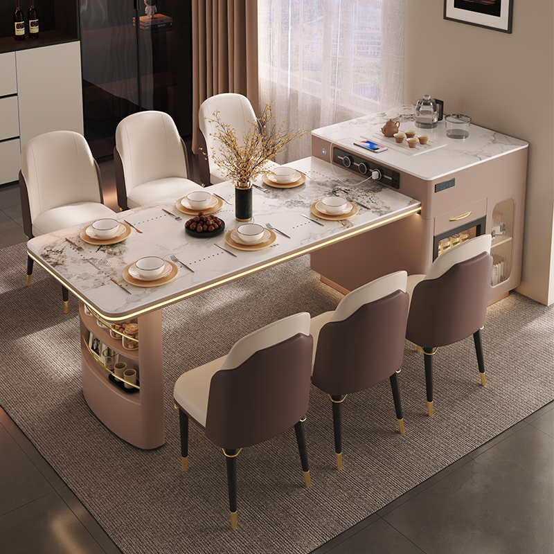 岛台餐桌一体可伸缩家用小户型语音智能带电磁炉多功能岩板中岛台