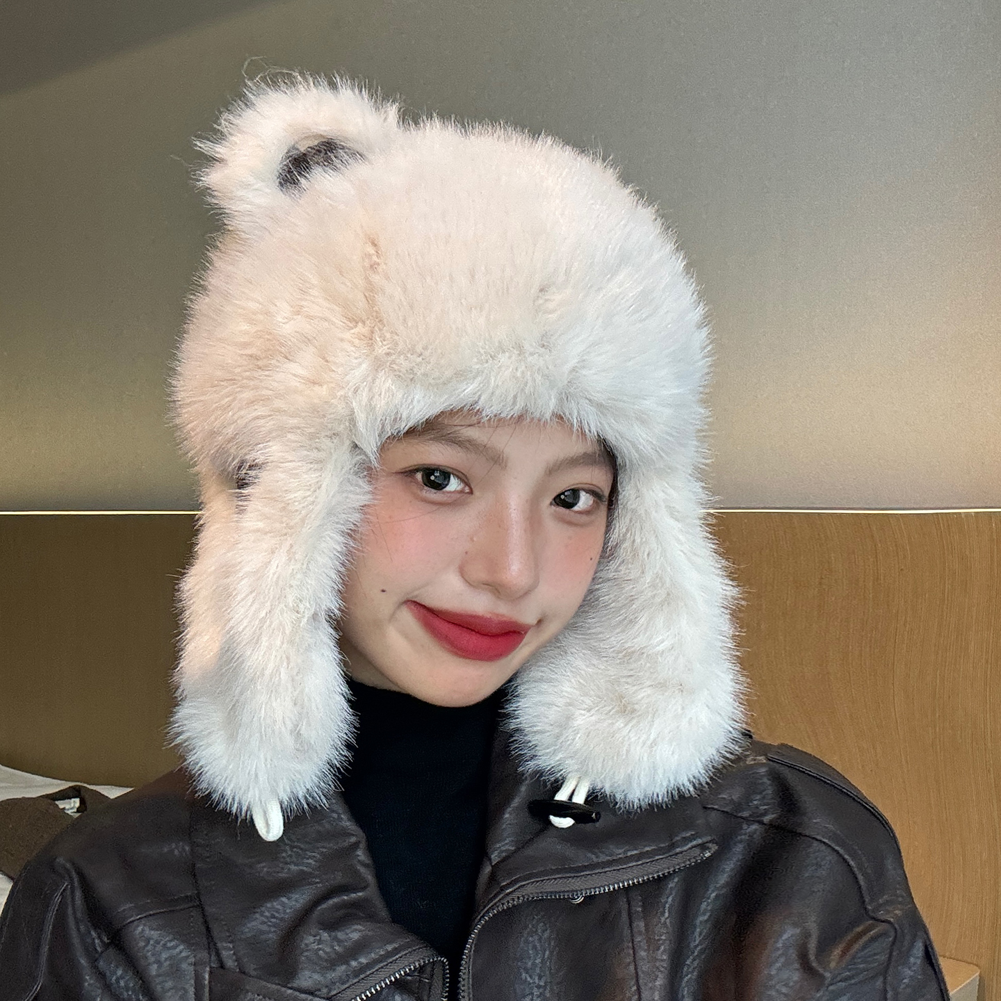 小熊耳朵毛绒帽子女冬季显脸小