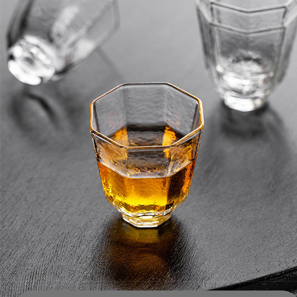 日式高硼硅玻璃茶杯加厚耐热功夫茶具透明锤纹八角喝茶品茗杯批发