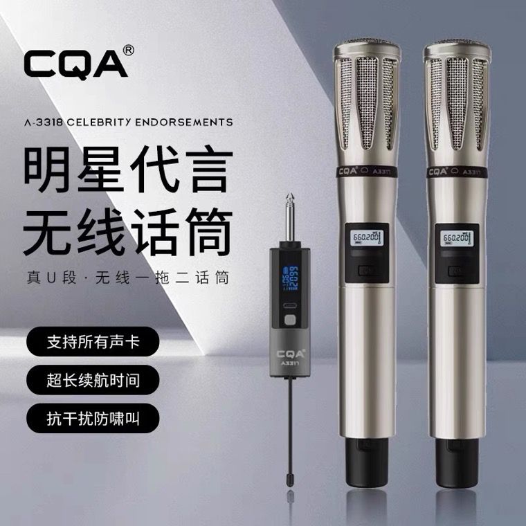 冷漠代言CQA-3318专业主播无线麦克风一拖二直播声卡户外话筒套装