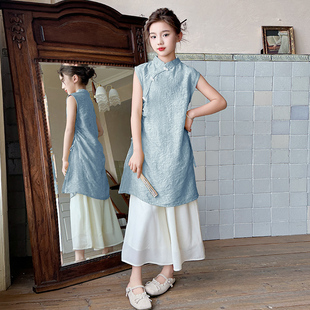 舒服服装 女童洋气套装 甜美时尚 夏ins风夏款 潮服淑女 复古国学夏装